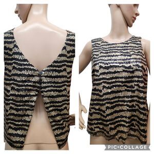 Dolce Vita black / gold striped sequin open back vest style top small